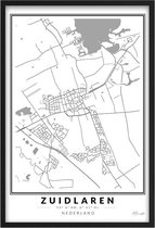 Poster Dorp Zuidlaren - A4 - 21 x 30 cm - Inclusief lijst (Zwart Aluminium) Citymap Zuidlaren - Stadsposter - Plaatsnaam poster Zuidlaren - Stadsplattegrond