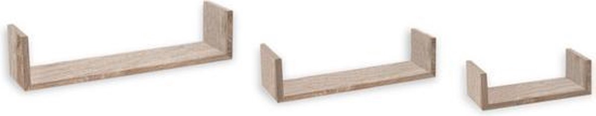 Confortime - Fotoplank set van 3 - 42 x 32 x 22 cm - Hout - Houtkleur - Zwevende plank - Boekenplank
