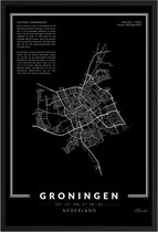 Poster Stad Groningen - A4 - 21 x 30 cm - Inclusief lijst (Zwart Aluminium)