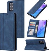 Voor Samsung Galaxy S20+ Huid Voel Druk Lijn Magnetische Horizontale Flip Lederen Case met Houder & Kaartsleuf & Portemonnee & Fotolijst (Blauw)