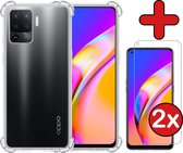 OPPO A94 4G Hoesje Siliconen Shock Proof Case Transparant Met 2x Screenprotector - OPPO A94 4G Hoesje Cover Extra Stevig Met 2x Screenprotector - Transparant