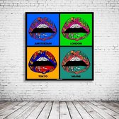 La Bouche Pop Art Acrylglas - 100 x 100 cm op Acrylaat glas + Inox Spacers / RVS afstandhouders - Popart Wanddecoratie