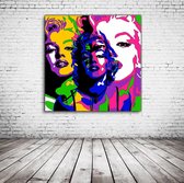 Pop Art Marilyn Monroe Canvas - 100 x 100 cm - Canvasprint - Op dennenhouten kader - Geprint Schilderij - Popart Wanddecoratie