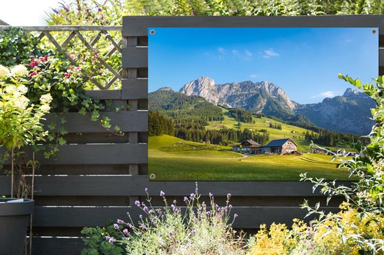 Affiche de jardin Une ferme sous un ciel bleu 120x80 cm - Toile de jardin / Toile d'extérieur / Peintures d'extérieur (décoration de jardin)