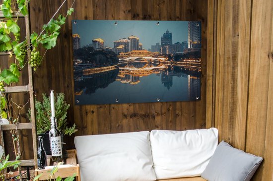Pont d'Anshun à Chengdu la nuit affiche de jardin 120x80 cm - Toile de jardin / Toile d'extérieur / Peintures pour l'extérieur (décoration de jardin)