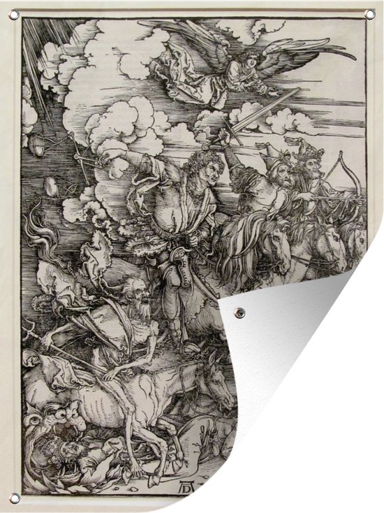 Tuin decoratie De vier ruiters van de Apocalyps - schilderij van Albrecht Dürer - 30x40 cm - Tuindoek - Buitenposter