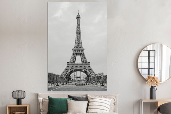 Zwart- Photo Wit de la Tour Eiffel 120x180 cm - Tirage photo sur toile (Décoration murale salon / chambre) XXL / Groot format!