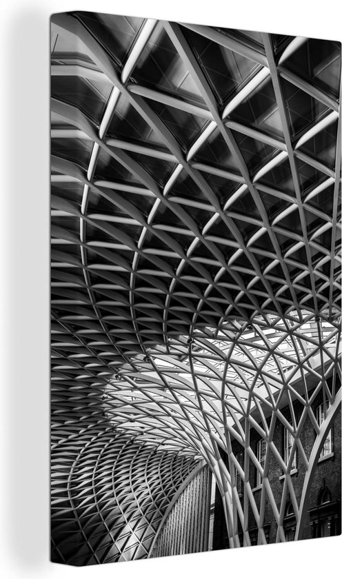 Motifs dans le toit de la gare de Londres en noir et blanc 120x180 cm - Tirage photo sur toile (Décoration murale salon / chambre) XXL / Groot format!