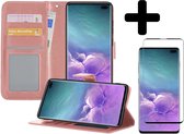 Samsung S10 Hoesje Book Case Met Screenprotector - Samsung Galaxy S10 Case Hoesje Wallet Cover - Samsung S10 Hoesje Met Screenprotector - Rosé Goud