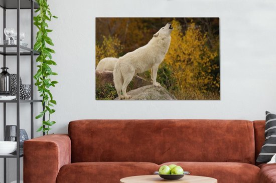 Loup hurlant à Toronto 120x80 cm - Tirage photo sur toile (Décoration murale salon / chambre) / Peintures sur toile animaux sauvages