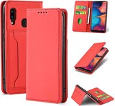 Voor Samsung Galaxy A20 Sterk magnetisme Vloeibaar gevoel Horizontale flip lederen tas met houder & kaartsleuven en portemonnee (rood)