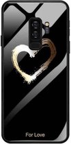 Voor Galaxy S9 Plus Mobiele telefoon Cover Glas Geschilderd Zachte hoes Edge TPU Mobiele beschermhoes (Zwart voor liefde)