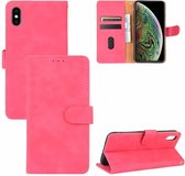 Voor iPhone XS / X Effen kleur Skin Feel Magnetische gesp Horizontale flip kalftextuur PU lederen tas met houder & kaartsleuven & portemonnee (roségoud)