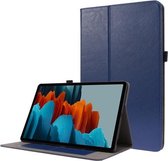 Voor Samsung Galaxy Tab S7 + T970 / T976B 2-opvouwbare zakelijke horizontale flip PU lederen tas met kaartsleuven en houder (diepblauw)