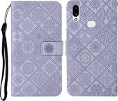 Voor Samsung Galaxy A10s etnische stijl reliëf patroon horizontale flip lederen tas met houder & kaartsleuven & portemonnee & lanyard (paars)