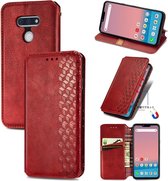 Voor LG Style3 L-41A Cubic Grid Pressed Horizontal Flip Magnetic PU Leather Case met houder & kaartsleuven & portemonnee (rood)