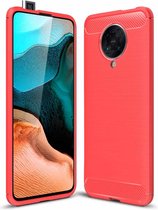 Voor Xiaomi Redmi K30 Ultra geborstelde textuur koolstofvezel TPU-hoes (rood)