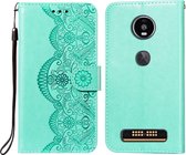 Voor Motorola Moto Z4 Spelen Flower Vine Embossing Pattern Horizontale Flip Leather Case met Card Slot & Holder & Wallet & Lanyard (Green)