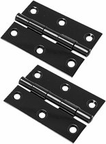 2x stuks scharnier / bouwscharnier / meubelscharnieren zwart ijzer met rechte hoeken - 6 x 4.6 cm