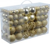 4x pakket met 100x gouden kerstballen kunststof 3, 4, 6 cm - Kerstboomversiering gouden kerstballen kerstversiering