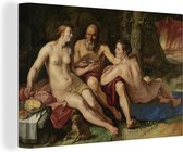 Canvas Schilderij Lot en zijn dochters - Schilderij van Hendrick Goltzius - 30x20 cm - Wanddecoratie