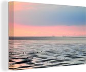 Le calme de la mer des Wadden au coucher du soleil Toile 120x80 cm - Tirage photo sur toile (Décoration murale salon / chambre) / Mer et plage