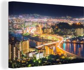 Vue aérienne de nuit de Fukuoka au Japon Toile 90x60 cm - Tirage photo sur toile (Décoration murale salon / chambre) / Villes asiatiques Peintures sur toile