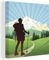 Une illustration d'un randonneur solitaire et d'une toile de montagne 60x80 cm - Tirage photo sur toile (Décoration murale salon / chambre)