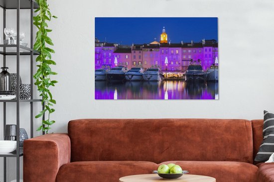 Nuances violettes dans le port français de Saint-Tropez Toile 120x80 cm - Tirage photo sur toile (Décoration murale salon / chambre) / Villes européennes Peintures sur toile