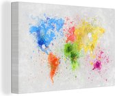 Canvas Wereldkaart - 180x120 - Wanddecoratie Wereldkaart - Abstract - Verf - Kinderen - Jongens - Meisjes