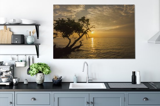 Canvas schilderij 140x90 cm - Wanddecoratie De zon gaat onder bij de horizon van Ko Chang - Muurdecoratie woonkamer - Slaapkamer decoratie - Kamer accessoires - Schilderijen