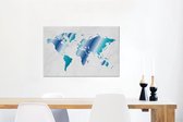 Canvas Wereldkaart - 60x40 - Wanddecoratie Wereldkaart - Blauw - Marmer