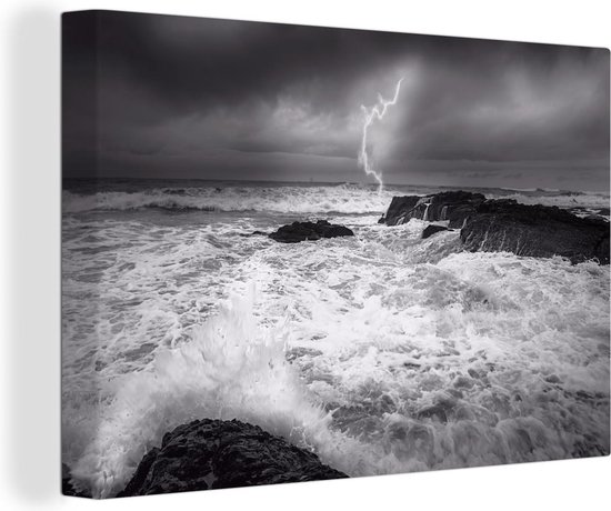 Canvas Schilderij Storm op zee fotoprint - 120x80 cm - Wanddecoratie