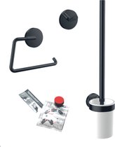 Emco - Round Accessoireset - Toiletrolhouder - Toiletborstelset - Haak - Mat Zwart