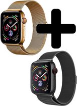 Geschikt Voor Apple Watch Bandje 42/44 mm 2x - Bandje Geschikt Voor Apple Watch 44 mm 42 mm Milanees 2x - Zwart / Goud