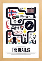 JUNIQE - Poster met houten lijst The Beatles -13x18 /Blauw & Rood