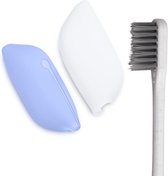 kwmobile 2x tandenborstel kapjes - Case van siliconen - Opbergdoosje voor tandenborstels in blauw / wit - Reisetui