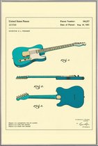 JUNIQE - Poster met kunststof lijst Guitar 3 -20x30 /Blauw & Ivoor