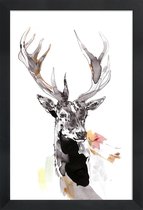 JUNIQE - Poster met houten lijst Hirsch 2 -13x18 /Grijs & Wit
