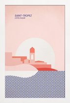 JUNIQE - Poster in houten lijst Saint-Tropez -40x60 /Blauw & Roze