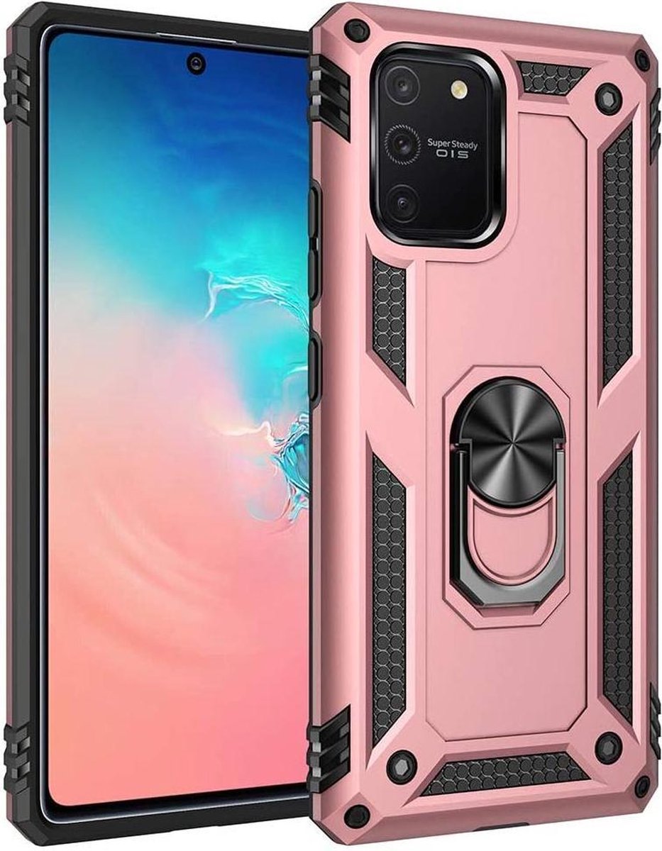 Anti-Shock Hybrid Ring Armor Hoesje Geschikt voor: Samsung Galaxy S10 Lite - Rosegoud