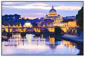 Avondgloed bij de Engelenbrug over de Tiber in Rome - Foto op Akoestisch paneel - 90 x 60 cm