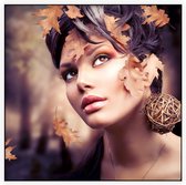 Vrouw met bladeren - Foto op Akoestisch paneel - 120 x 120 cm
