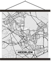 Posterhanger incl. Poster 60x60 cm - Schoolplaat - Stadskaart - Heerlen - Grijs - Wit - Textielposter - Zwarte latten