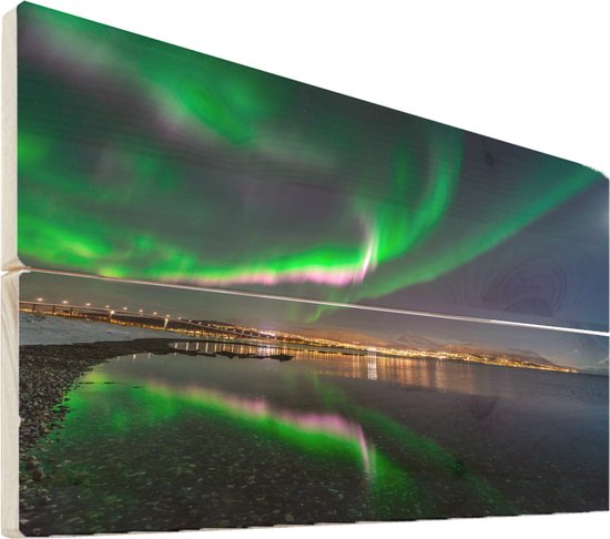 Noorderlicht op hout - 60x40 - Noorderlicht in Tromso Hout - foto/schilderij op hout