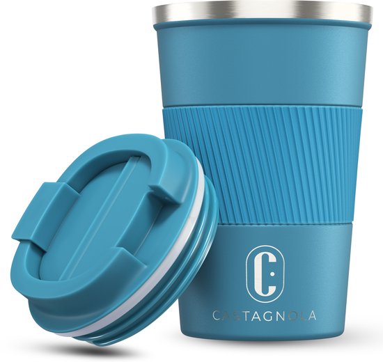Castagnola Design RVS Koffiebeker To Go - Blauw - 380ml - Thermosbeker - Theebeker