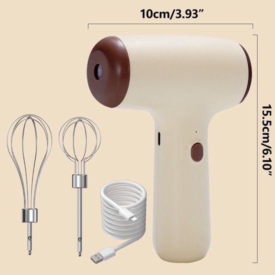 Draagbare elektrische handmixer met draadloze steel, gemaakt van 304 roestvrij staal, Geschikt voor het kloppen van eieren, room, sauzen, mayonaise, beslag, desserts, cakes, glazuur en gebak in de thuiskeuken (khaki). van Merkloos — afbeelding 3