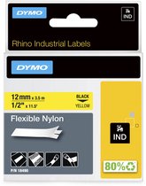 DYMO Rhino industriële Flexibele Nylon Labels | 12 mm x 3,5 m | zwarte afdruk op geel | zelfklevende labels voor Rhino & LabelManager labelprinters