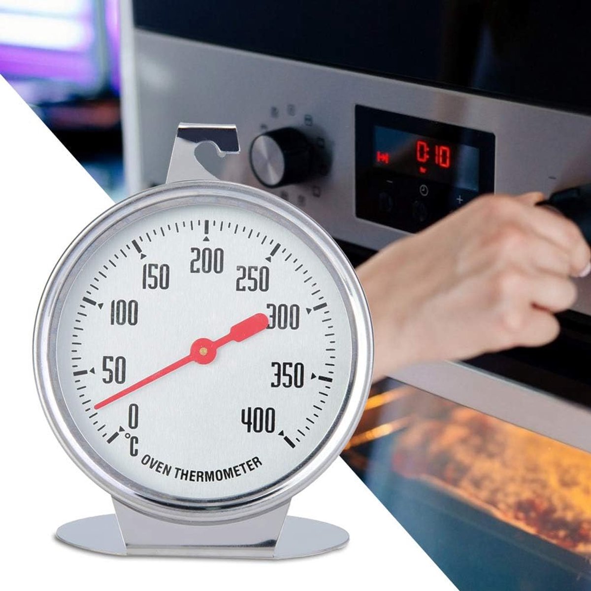 Oventhermometer Roestvrij Staal - Bakoven Temperatuurmeter - Nauwkeurig Bakken - Grote Wijzerplaat - 0-400 Graden