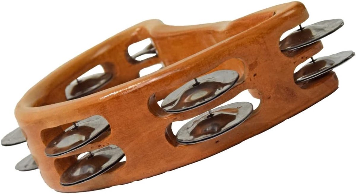 Tamboerijn Ring - Percussie Accessoire - Muziek Maken - Handgemaakt Hout Metaal - Bruin